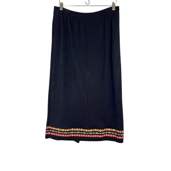 Retro Floral Knit Skirt Black PM Long Boho Western Indie Folk Hippie Neutral 80s - Picture 1 of 9